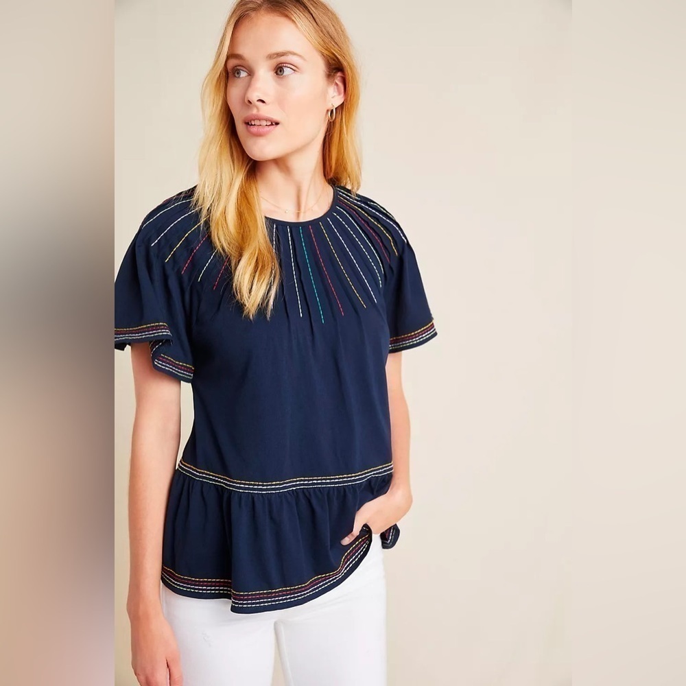 Maeve Anthropologie Chamonix Embroidered Swing Top, Size XS